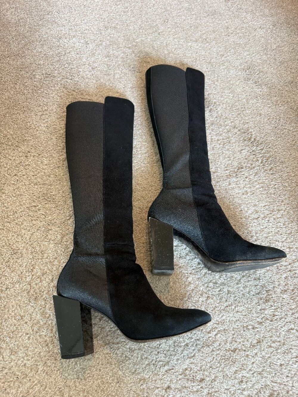 Carlo Pazolini Black Stretch Leather Knee-High Boots Sz 36